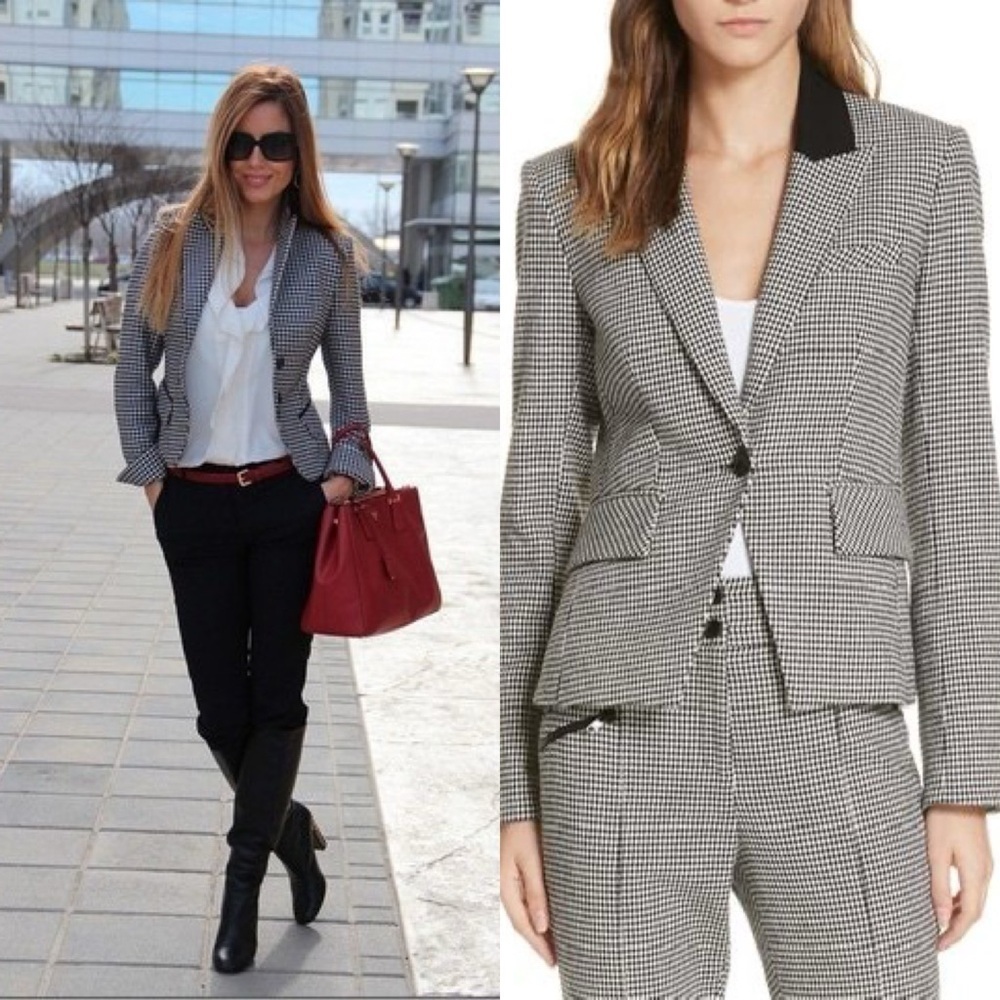VERONICA BEARD Airlie Houndstooth Dickey Blazer Jacket Black/White Sz 4